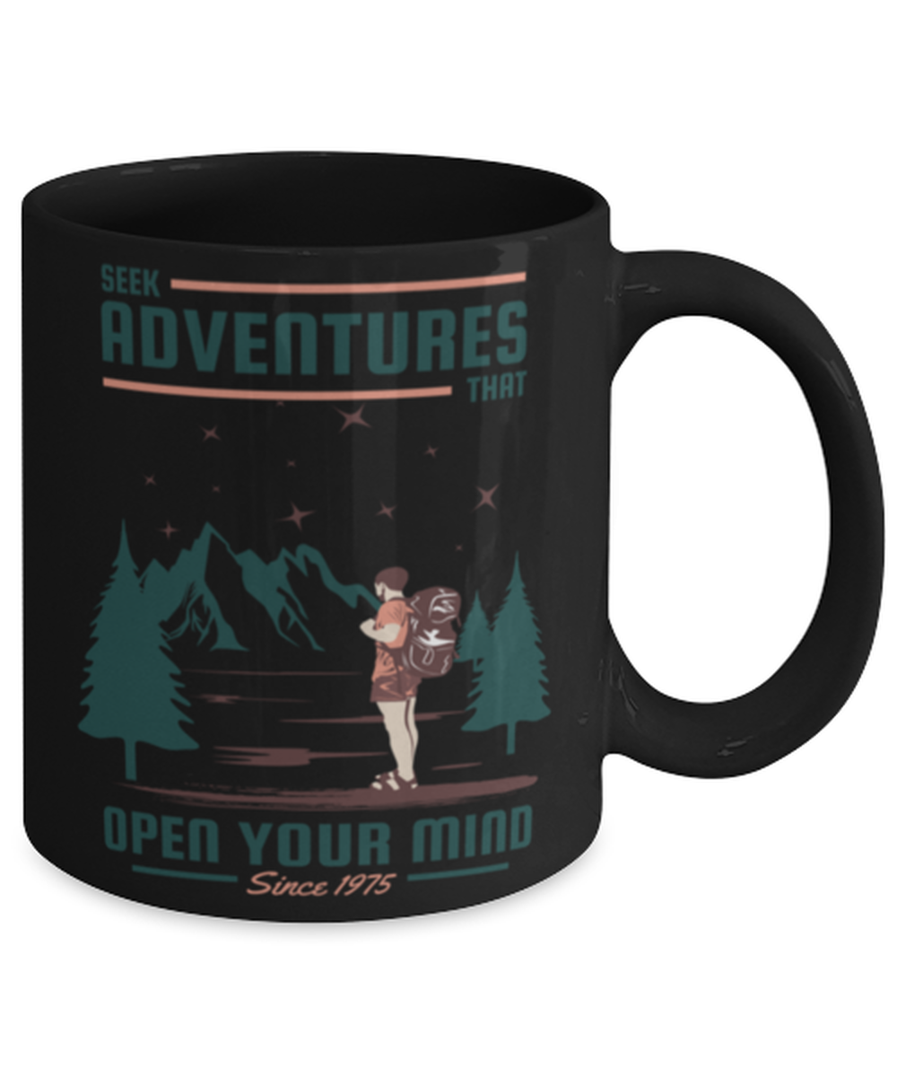 Seek Adventures that Open Your Mind 2, black Coffee Mug, Coffee Cup 11oz. Model 60071