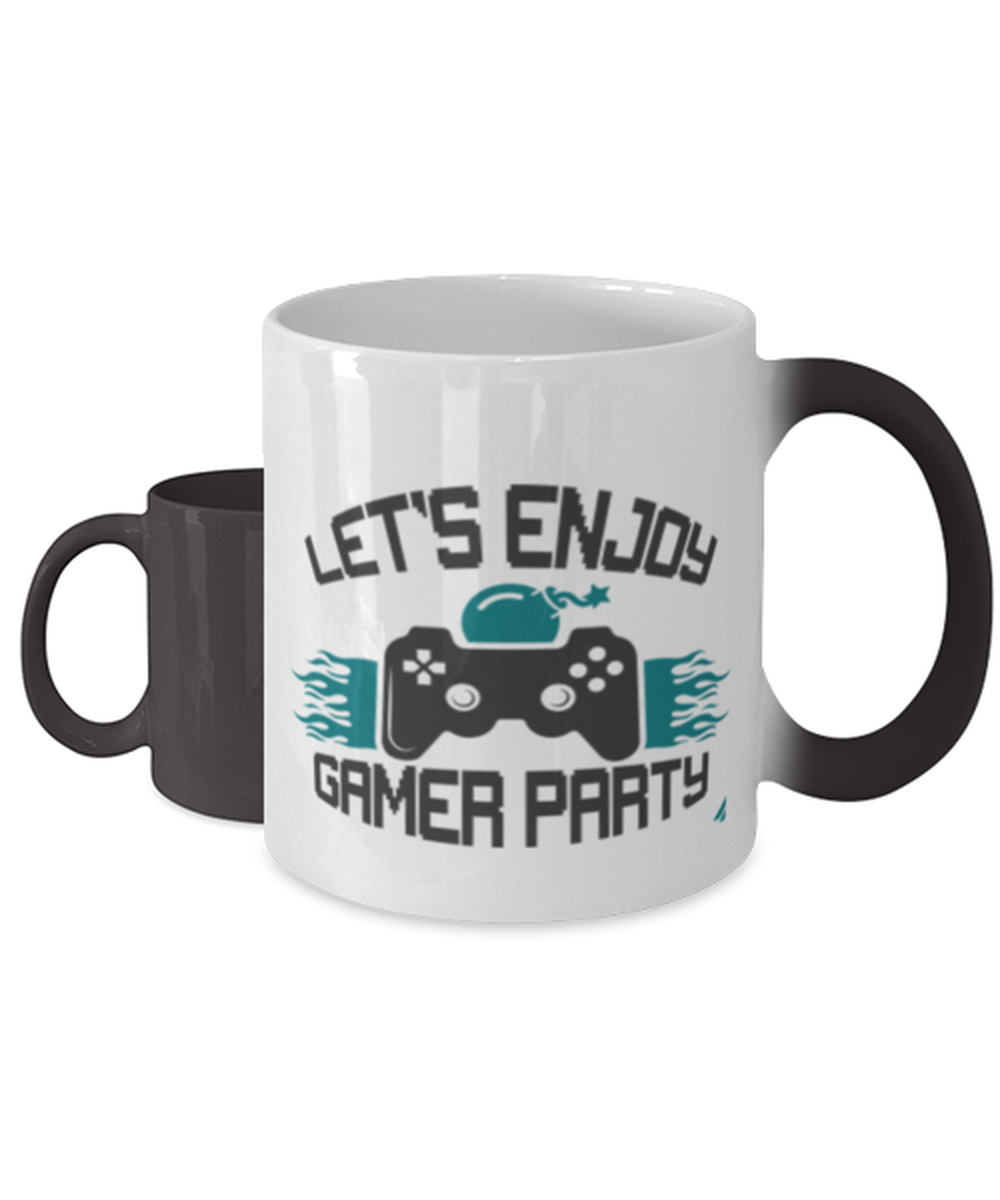 lets enjoy gamer party, Heat Sensitive Color Changing Coffee Mug, Magic Coffee Cup. Model 60089