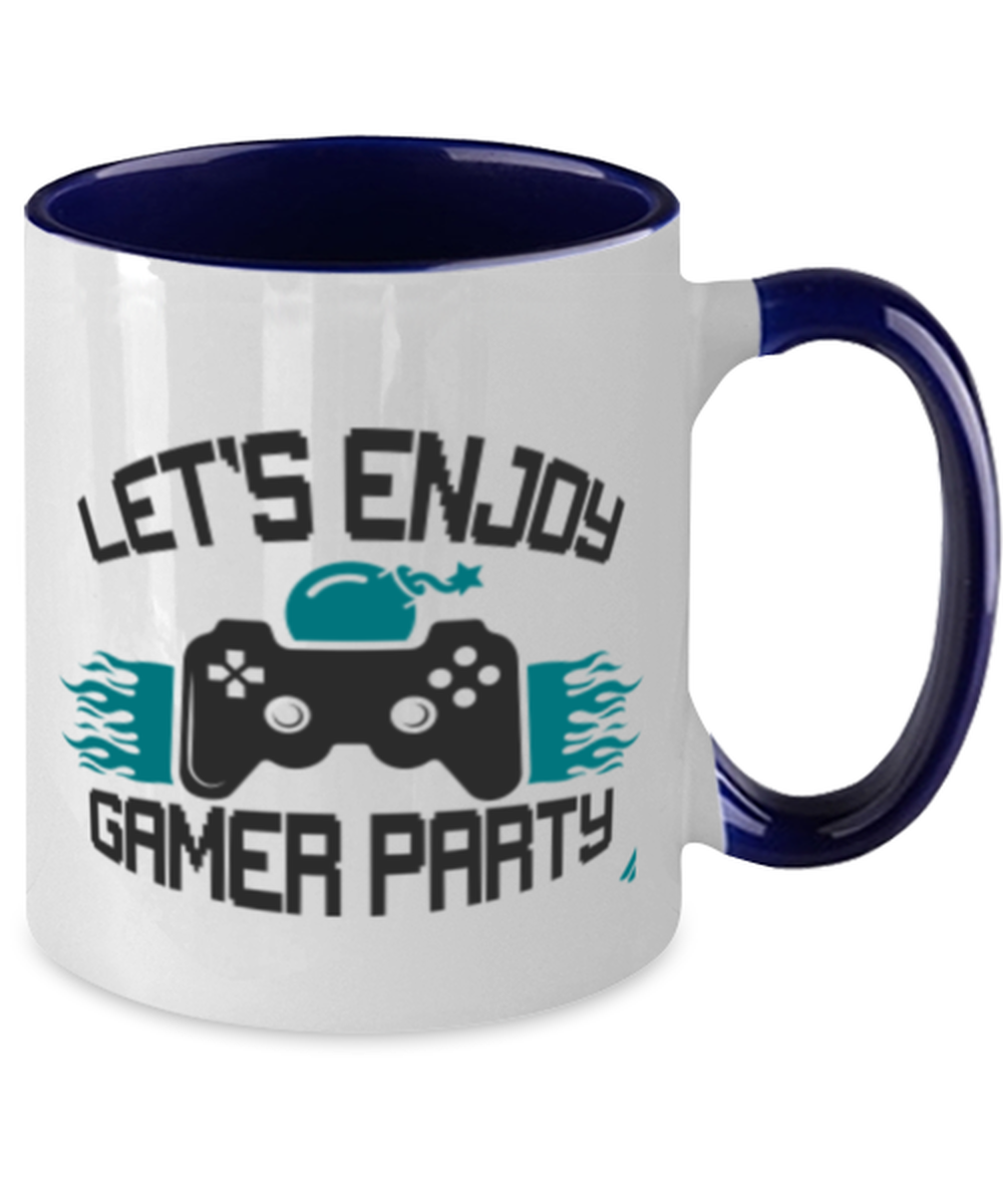 lets enjoy gamer party, navy Two Tone Coffee Mug. Model 60089