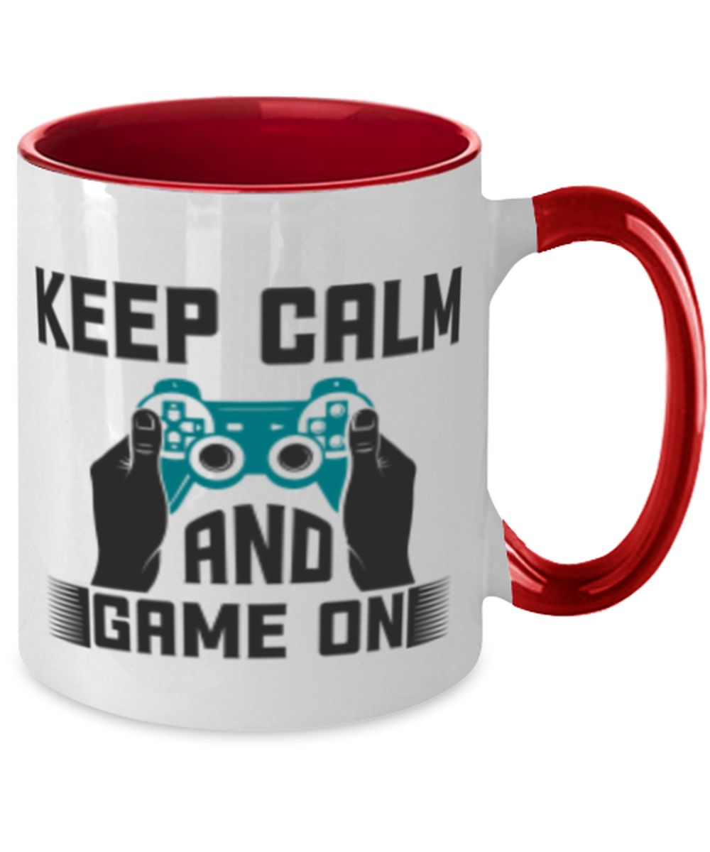Keep Calm and Game On, red Two Tone Coffee Mug. Model 60089