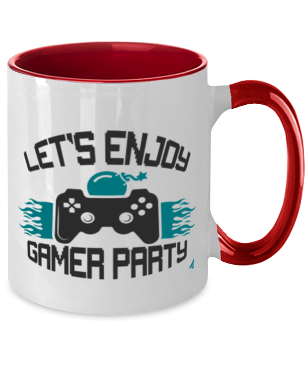 lets enjoy gamer party, red Two Tone Coffee Mug. Model 60089