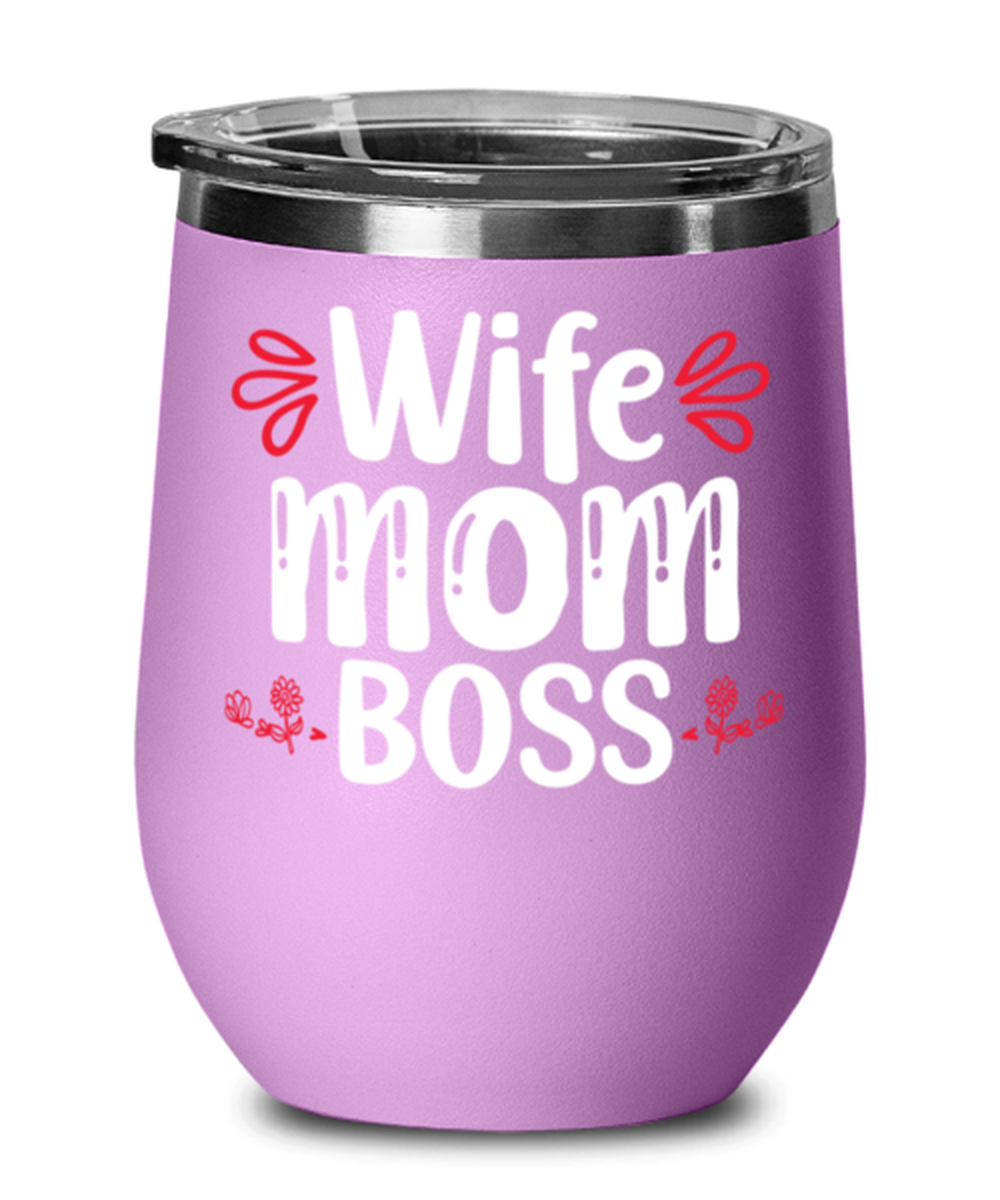 Wife Mom Boss, light purple Wineglass. Model 60043