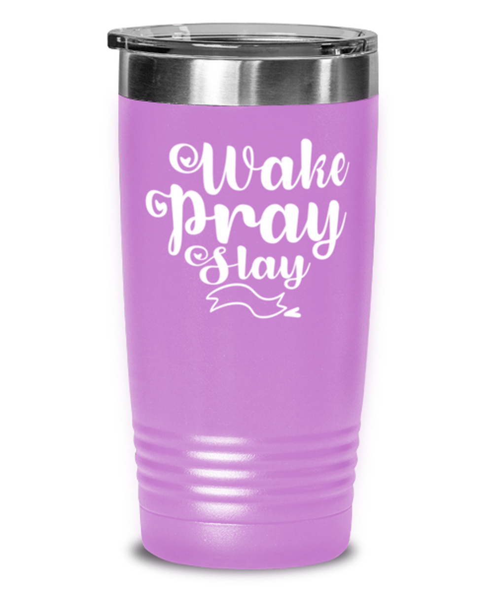Wake Pray Slay, light purple Tumbler 20oz. Model 60046