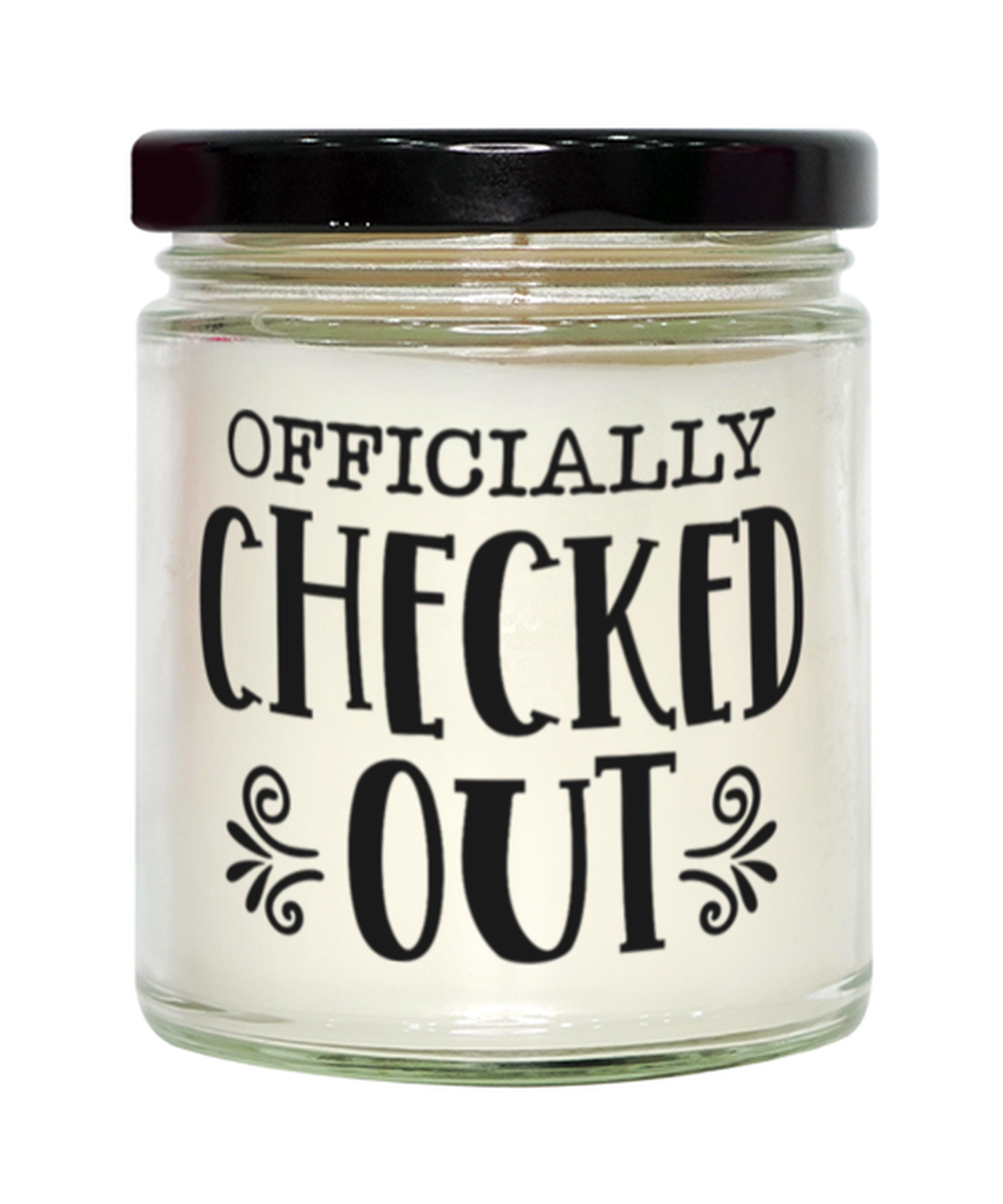 Officially checked out, Vanilla candle. Model 60048