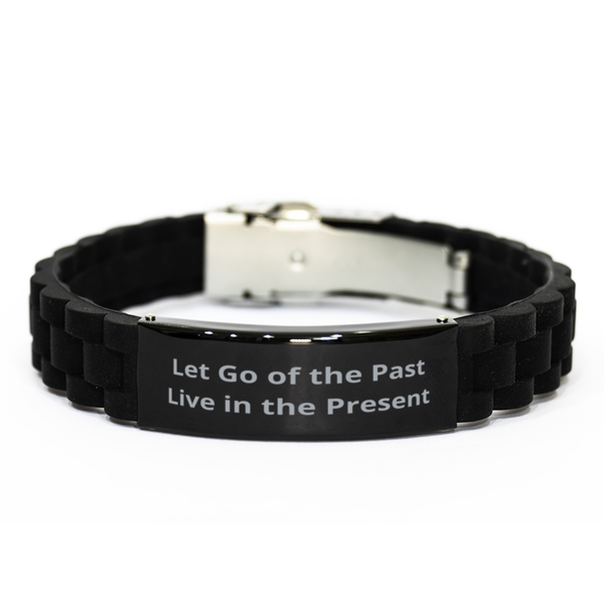 Let Go of the Past Live in the Present, Black Glidelock Clasp Bracelet. Model 60054
