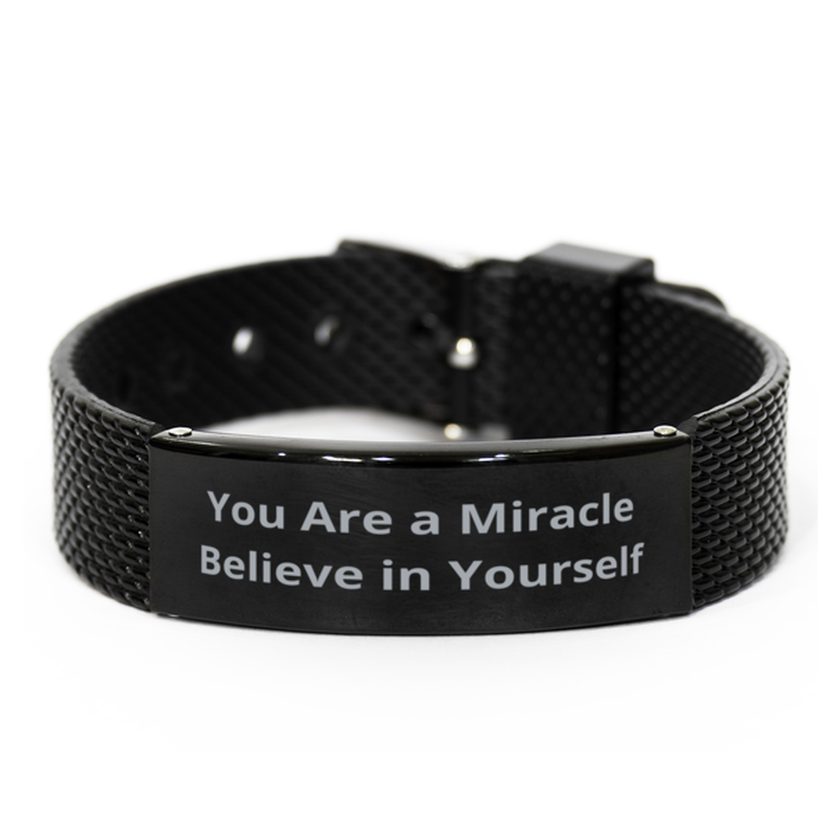 You Are a Miracle Believe in Yourself, Black Shark Mesh Bracelet. Model 60054