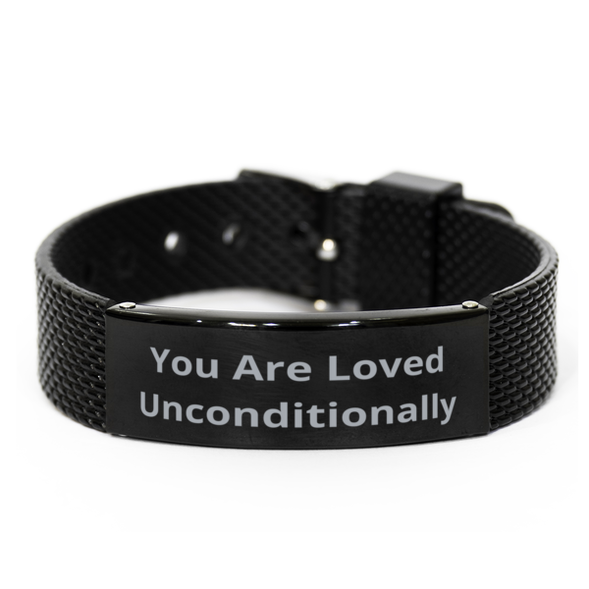 You Are Loved Unconditionally, Black Shark Mesh Bracelet. Model 60054