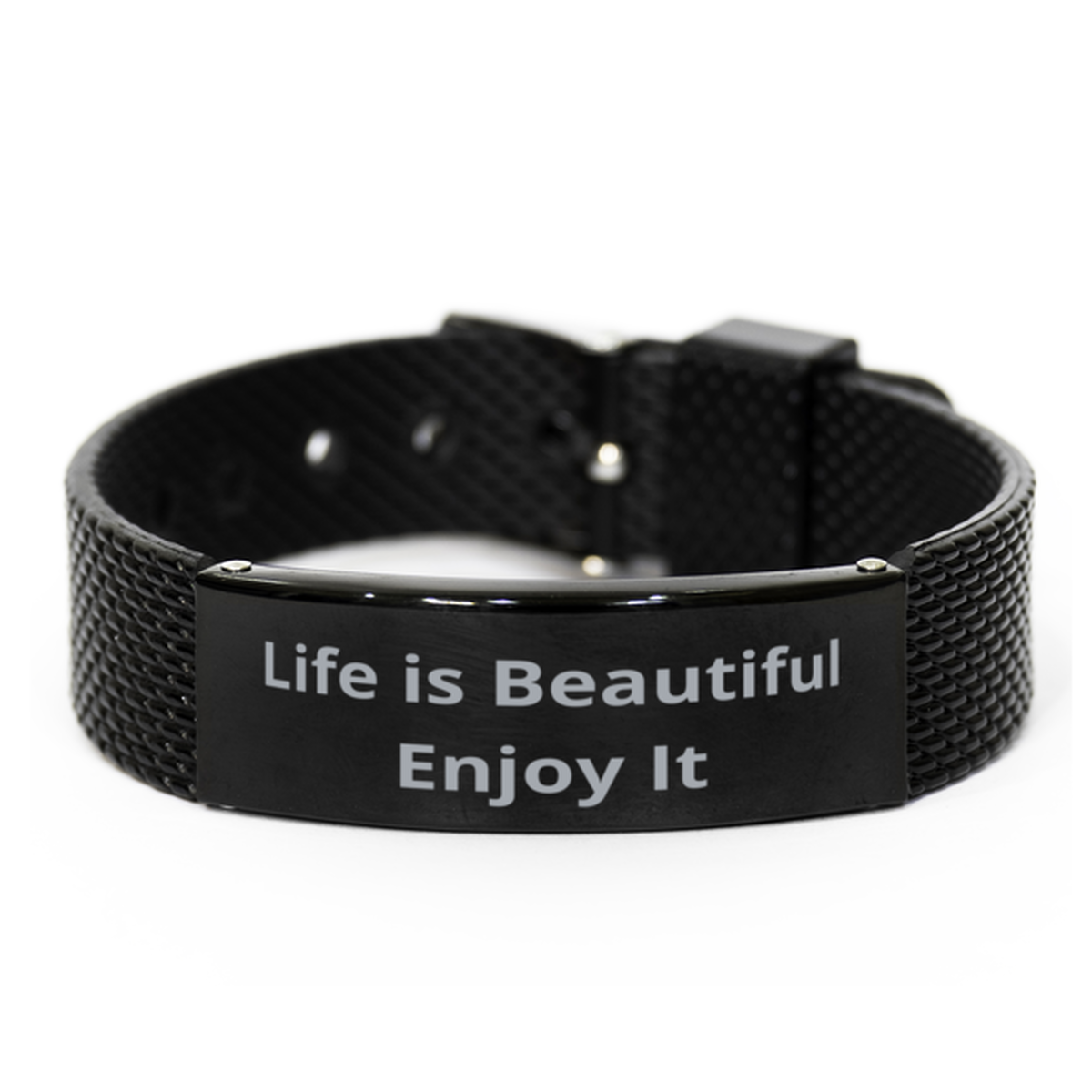 Life is Beautiful Enjoy It, Black Shark Mesh Bracelet. Model 60054