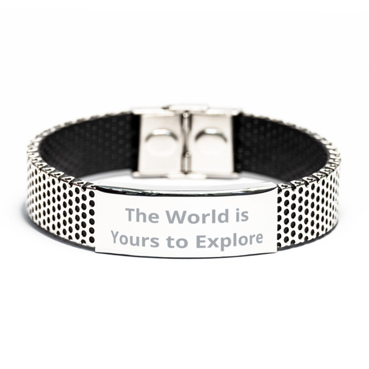 The World is Yours to Explore, Stainless Steel Bracelet. Model 60054