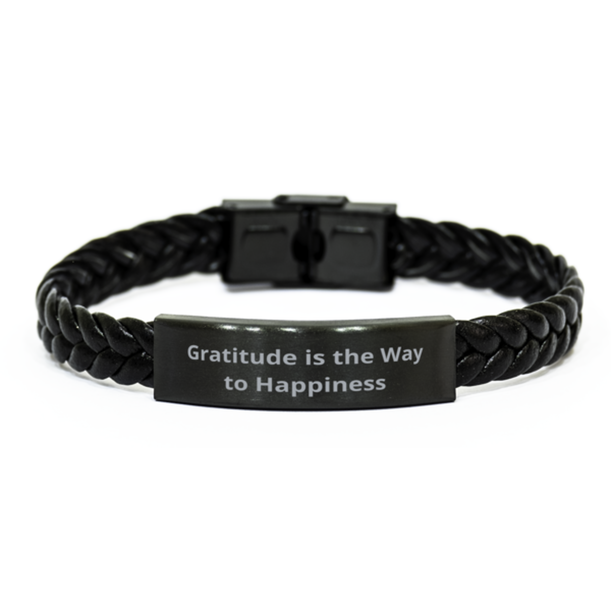 Gratitude is the Way to Happiness, Braided Leather Bracelet. Model 60057