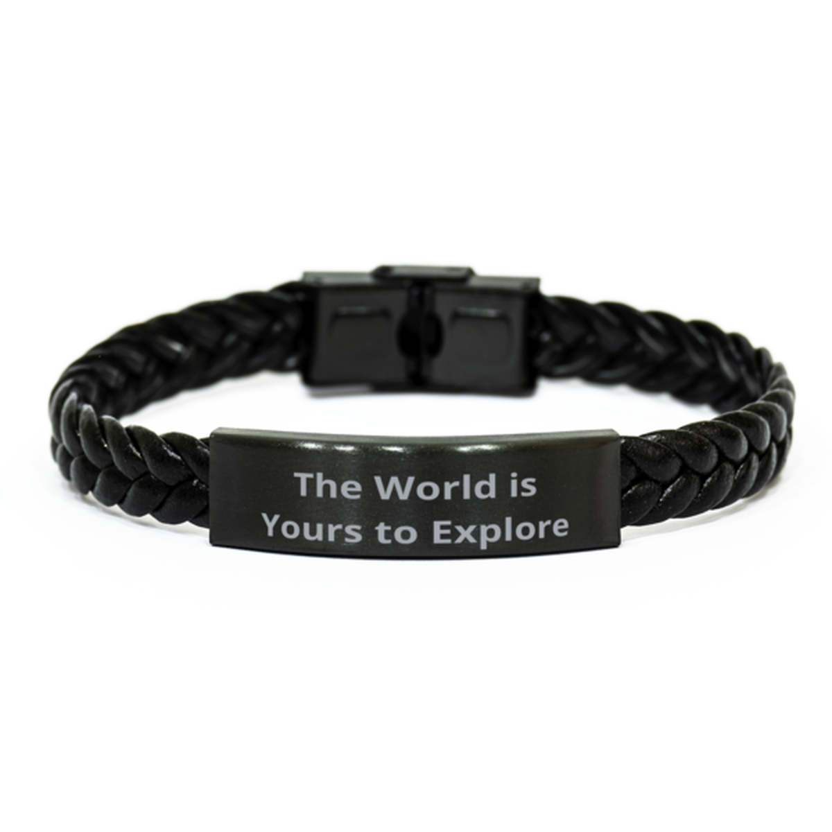 The World is Yours to Explore, Braided Leather Bracelet. Model 60057