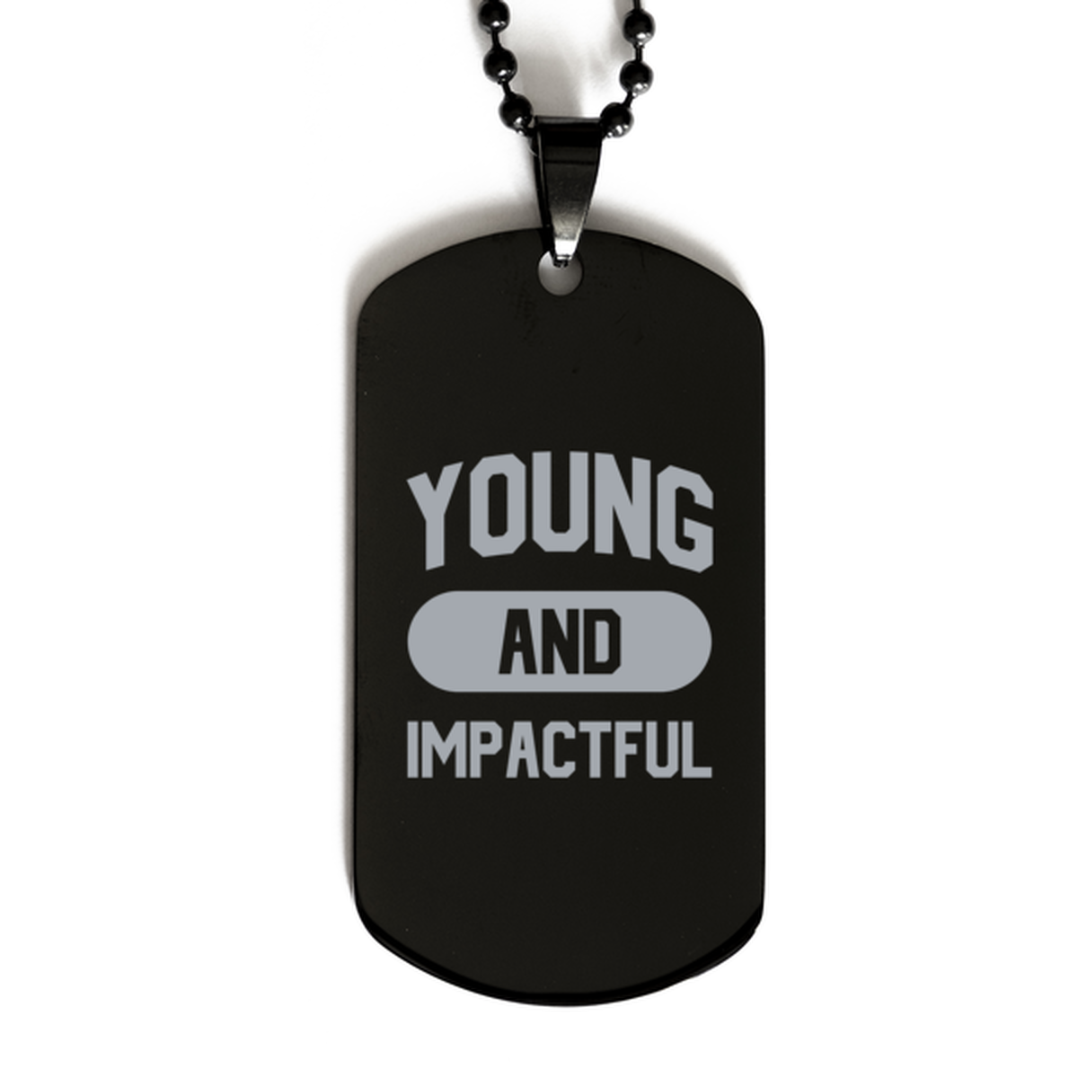 Young and Impactful, Black Dog Tag Bracelet. Model 60060