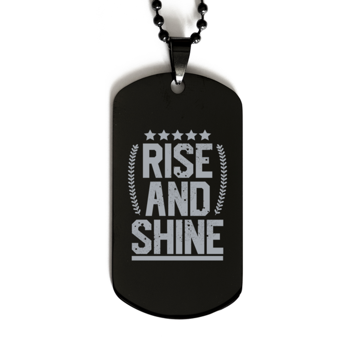 Rise and Shine, Black Dog Tag Bracelet. Model 60060