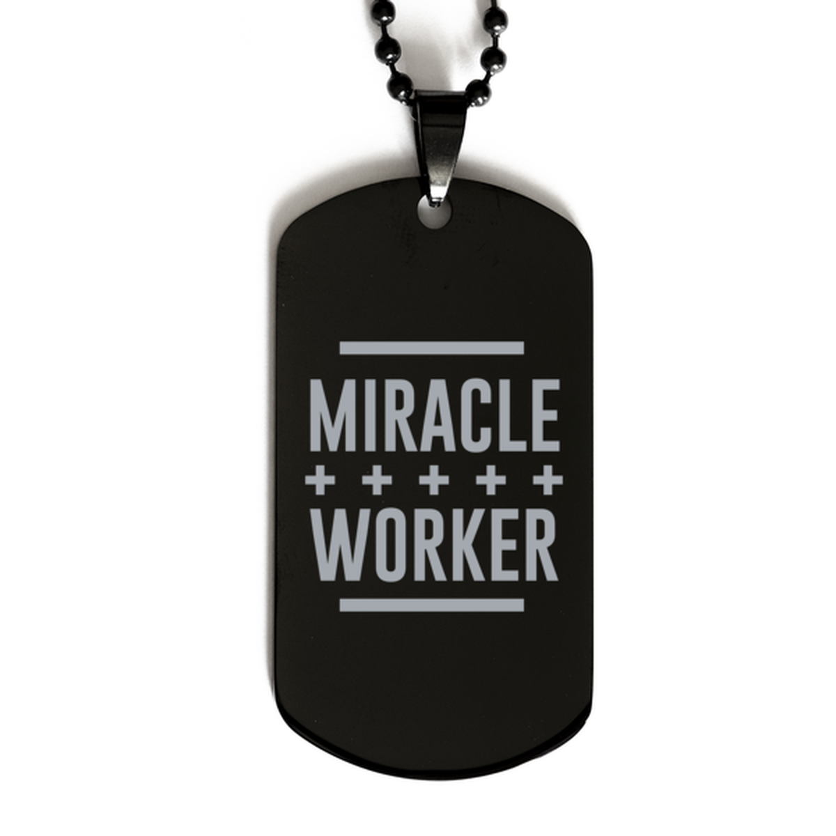 Miracle Plus Worker, Black Dog Tag Bracelet. Model 60060
