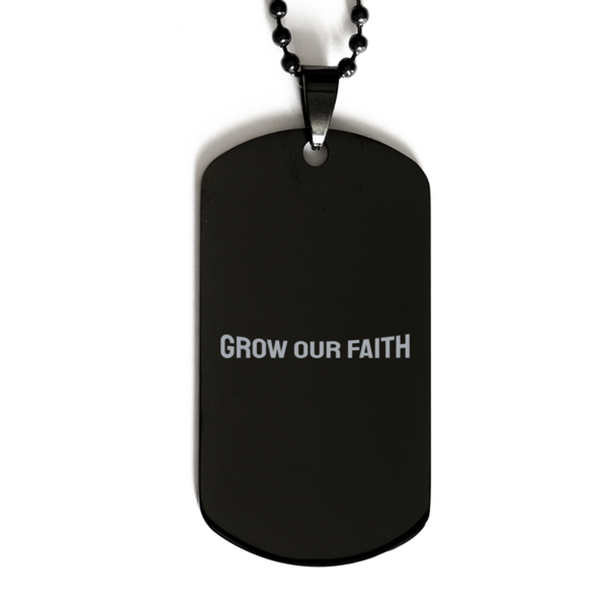 Grow Our Faith, Black Dog Tag Bracelet. Model 60060