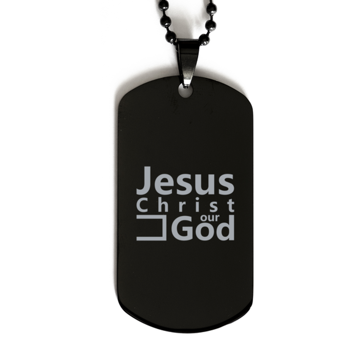 Jesus Christ Our God, Black Dog Tag Bracelet. Model 60060