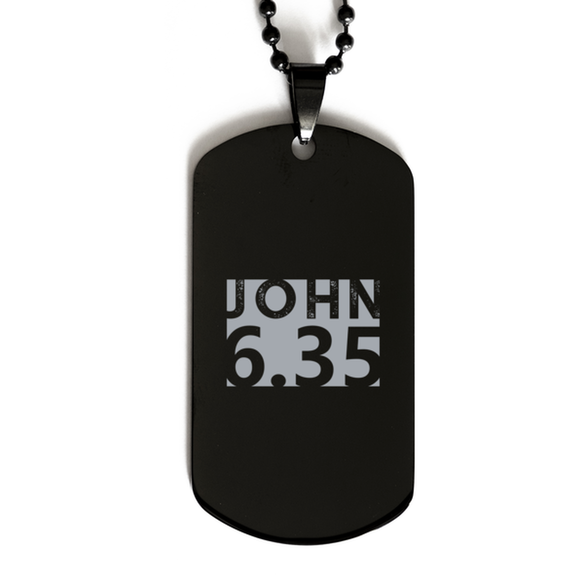 John 6:35, Black Dog Tag Bracelet. Model 60060