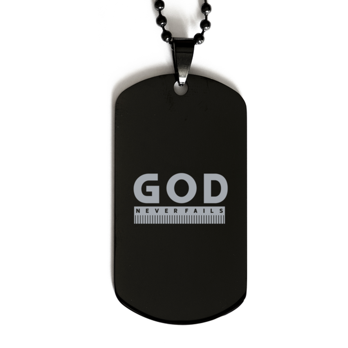 God Never Fails 2, Black Dog Tag Bracelet. Model 60060