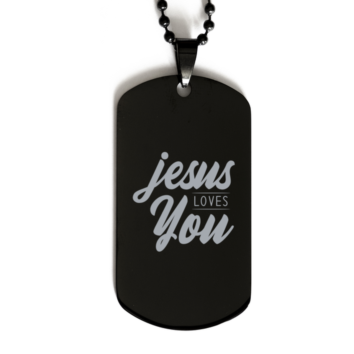 Jesus Loves You 3, Black Dog Tag Bracelet. Model 60060