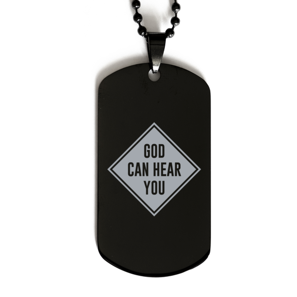 God Can Hear You, Black Dog Tag Bracelet. Model 60060