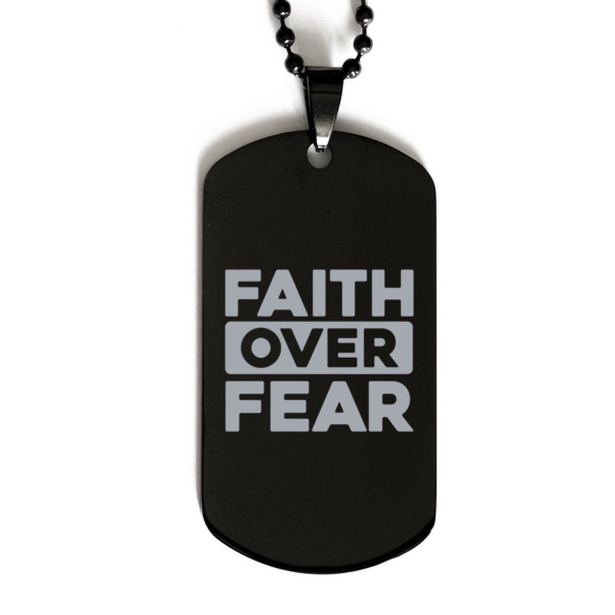 Faith Over Fear 4, Black Dog Tag Bracelet. Model 60060