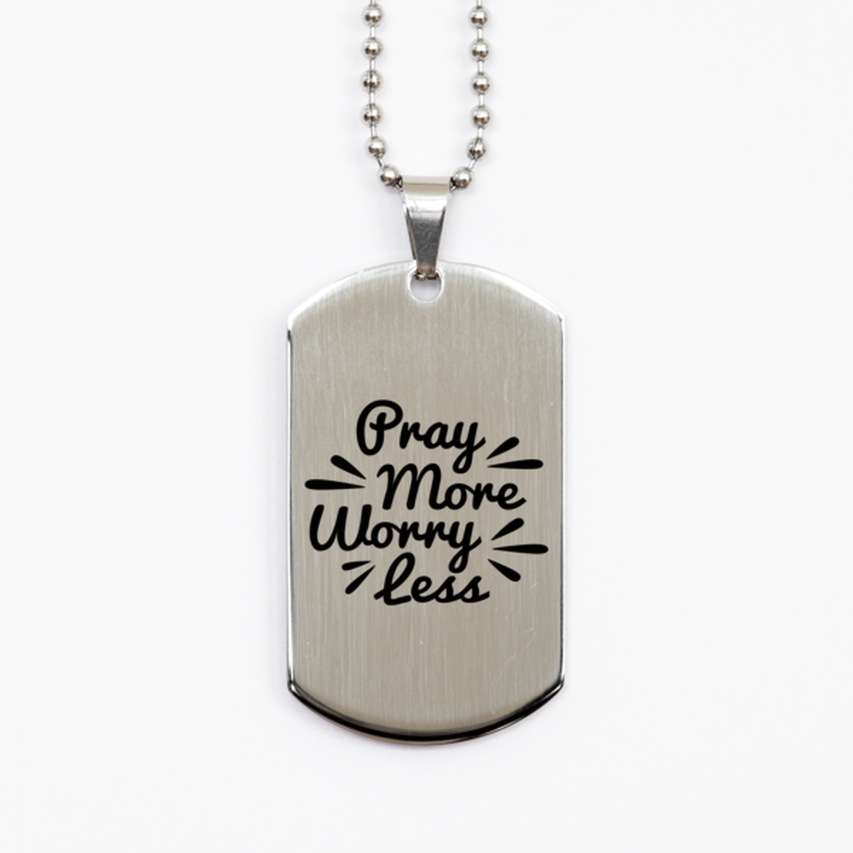 Pray More Worry Less, Silver Dog Tag Bracelet. Model 60061