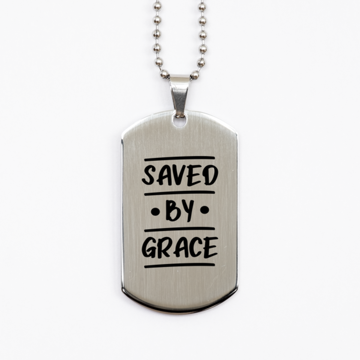 Saved by Grace, Silver Dog Tag Bracelet. Model 60061