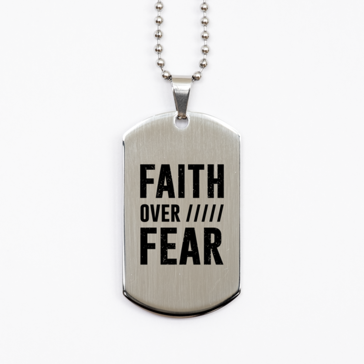 Faith Over Fear, Silver Dog Tag Bracelet. Model 60061
