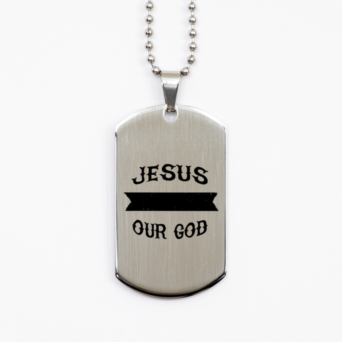Jesus Christ Our God, Silver Dog Tag Bracelet. Model 60061