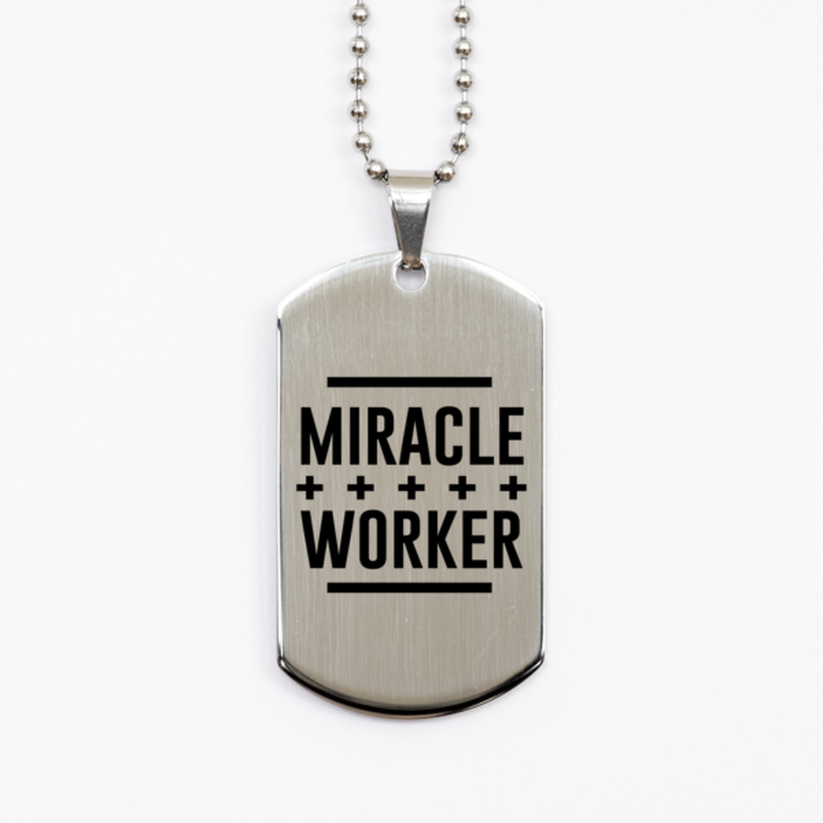 Miracle Plus Worker, Silver Dog Tag Bracelet. Model 60061