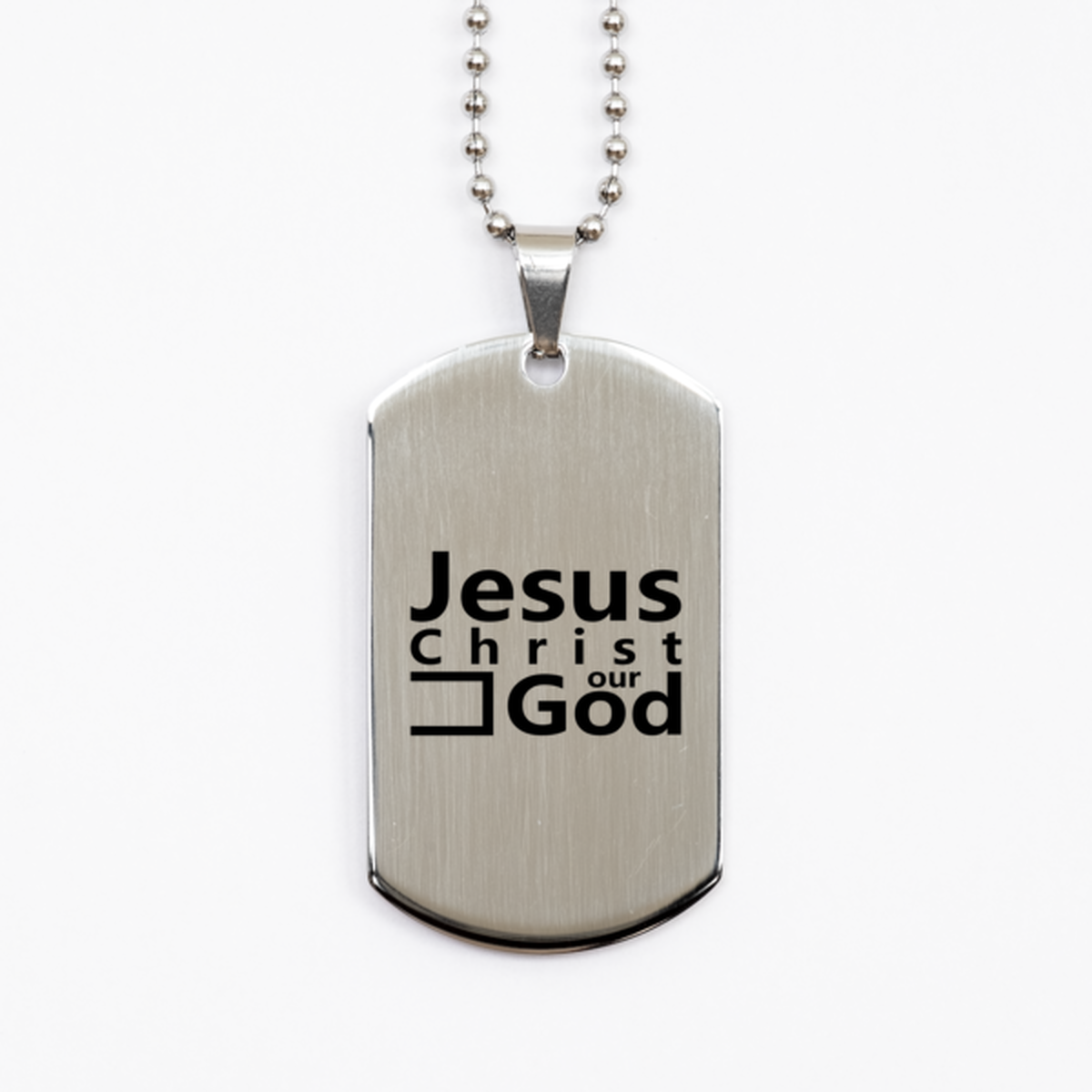 Jesus Christ Our God, Silver Dog Tag Bracelet. Model 60061