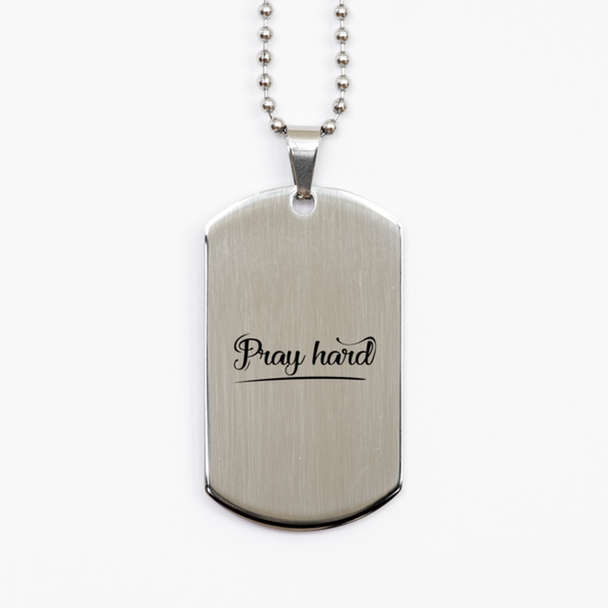 Pray Hard, Silver Dog Tag Bracelet. Model 60061