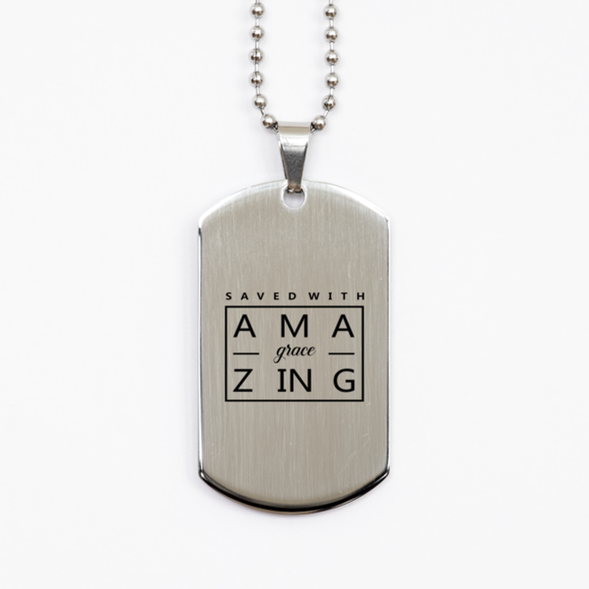 Saved by Amazing Grace, Silver Dog Tag Bracelet. Model 60061
