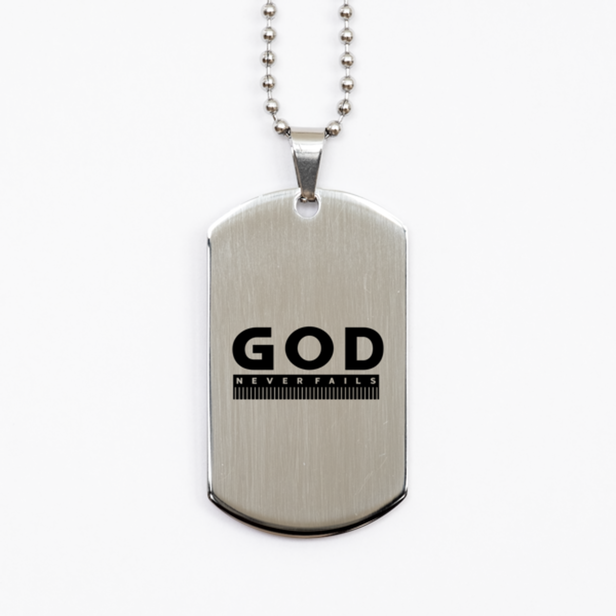 God Never Fails 2, Silver Dog Tag Bracelet. Model 60061