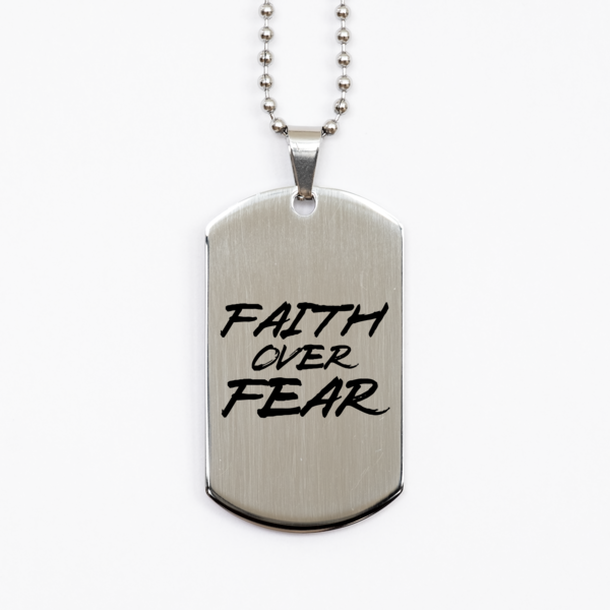 Faith Over Fear 3, Silver Dog Tag Bracelet. Model 60061