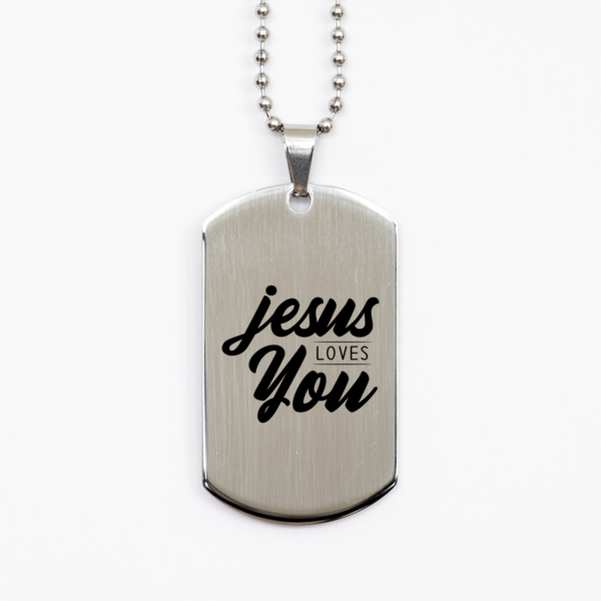Jesus Loves You 3, Silver Dog Tag Bracelet. Model 60061