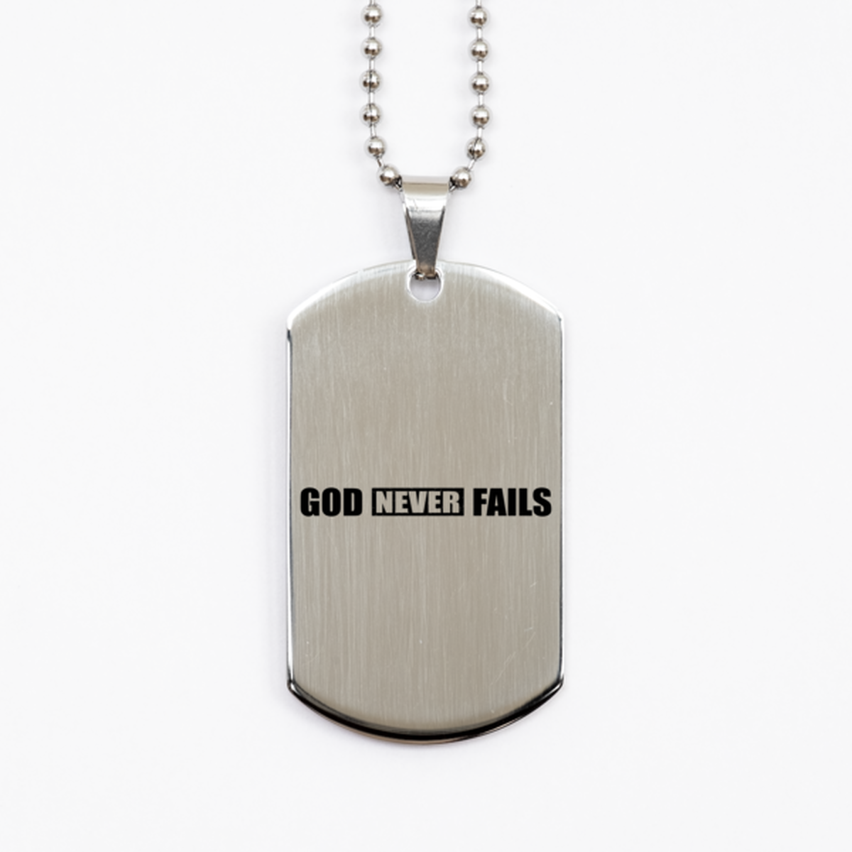 God Never Fails 3, Silver Dog Tag Bracelet. Model 60061