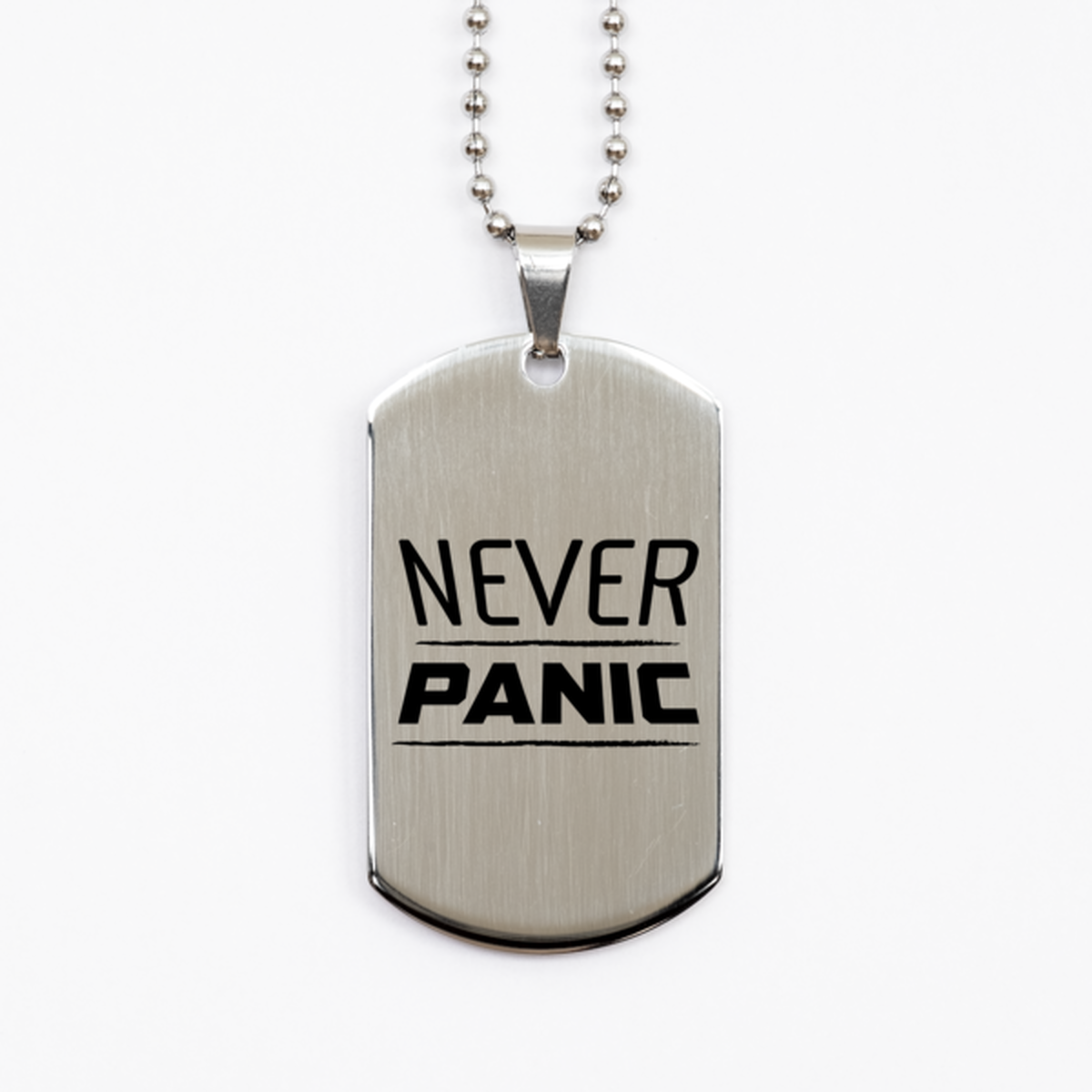 Never Panic, Silver Dog Tag Bracelet. Model 60061