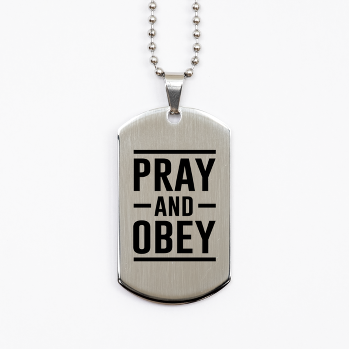 Pray and Obey 2, Silver Dog Tag Bracelet. Model 60061