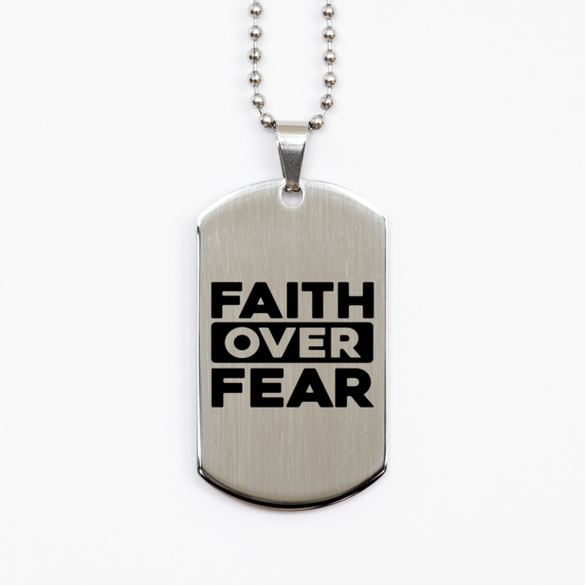 Faith Over Fear 4, Silver Dog Tag Bracelet. Model 60061
