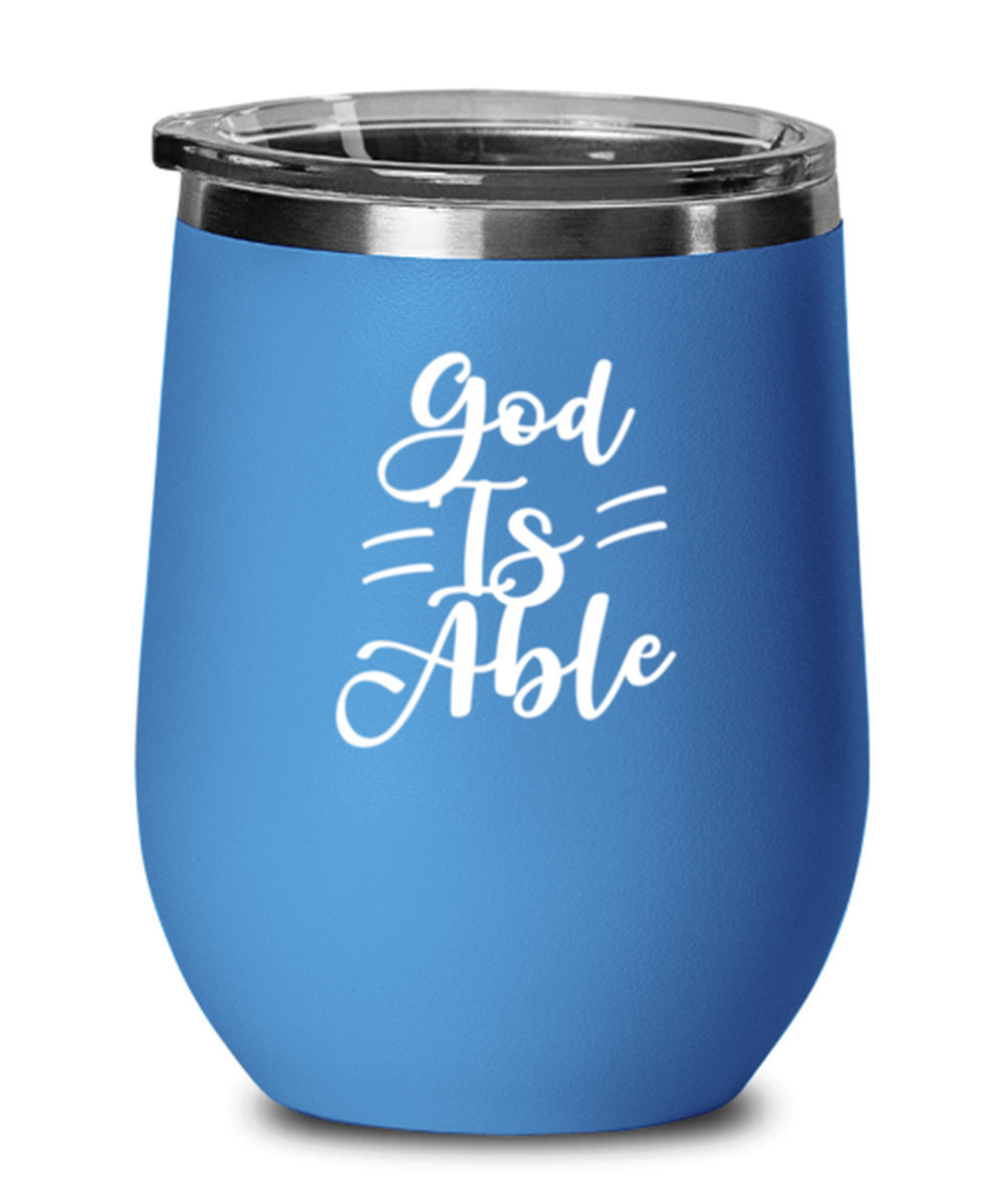 God is Able, blue drinkware metal glass. Model 60062