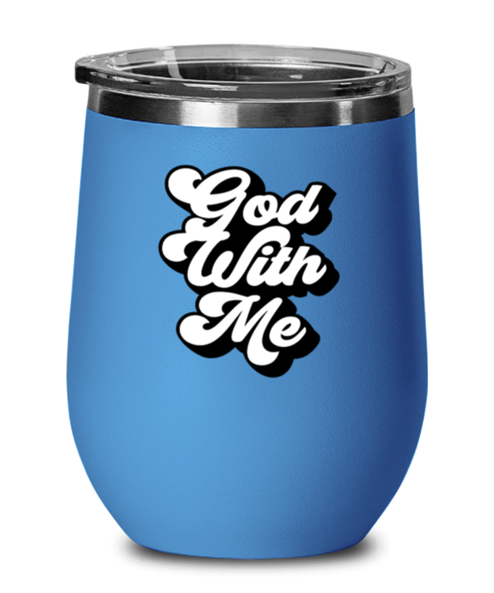 God With Me, blue drinkware metal glass. Model 60062