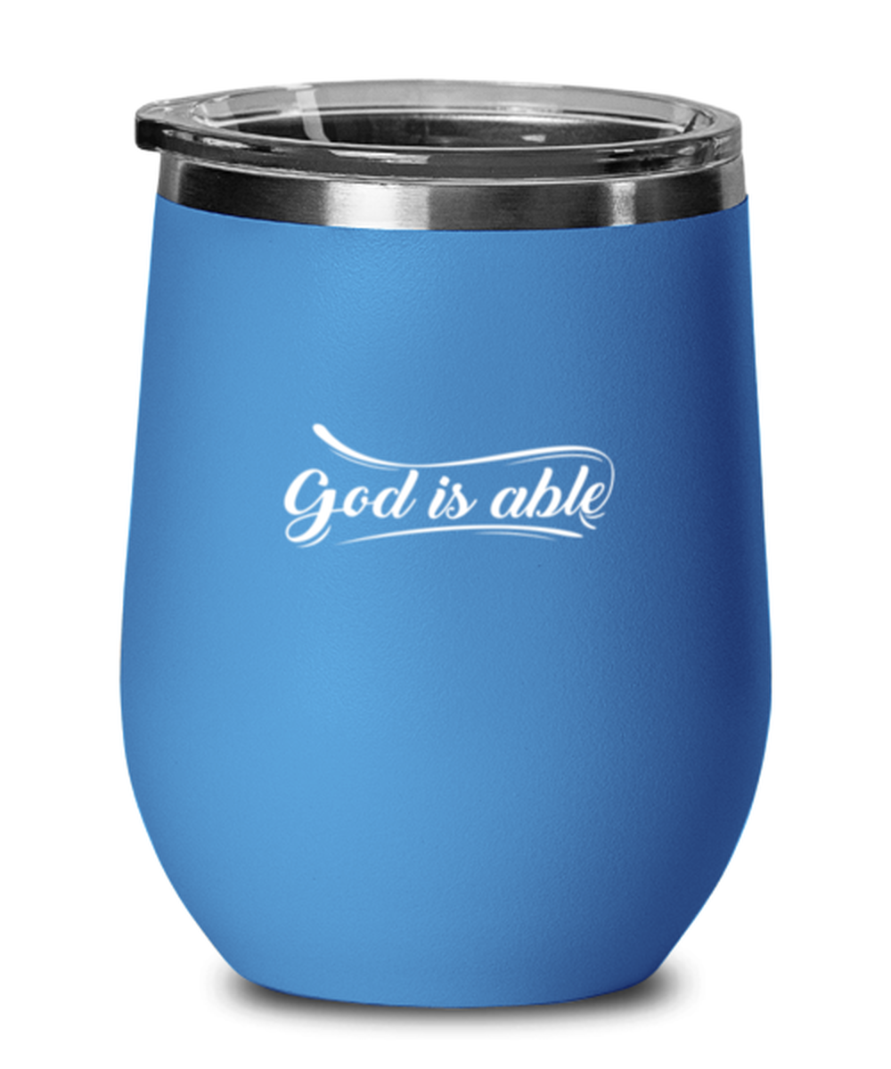God is Able, blue drinkware metal glass. Model 60062