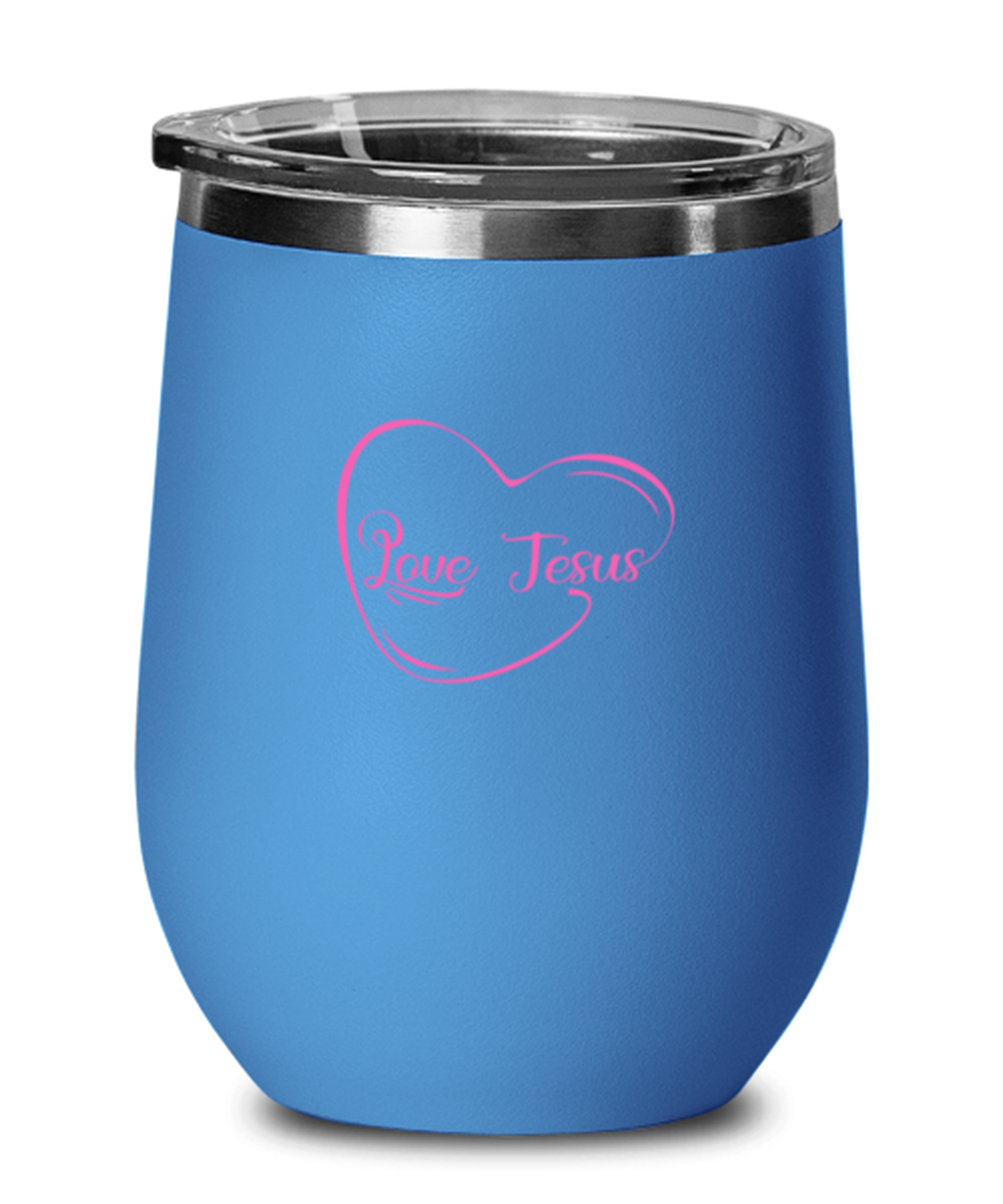 Love Jesus, blue drinkware metal glass. Model 60062