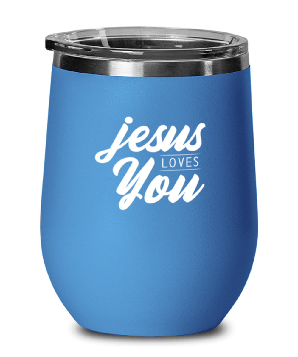 Jesus Loves You 3, blue drinkware metal glass. Model 60062