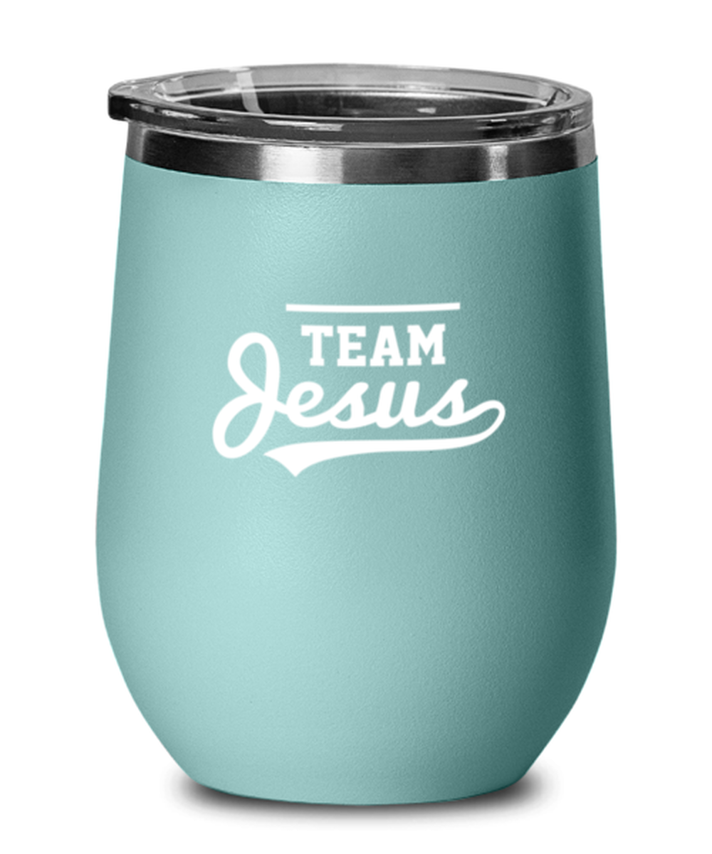 Team Jesus 2, teal drinkware metal glass. Model 60063
