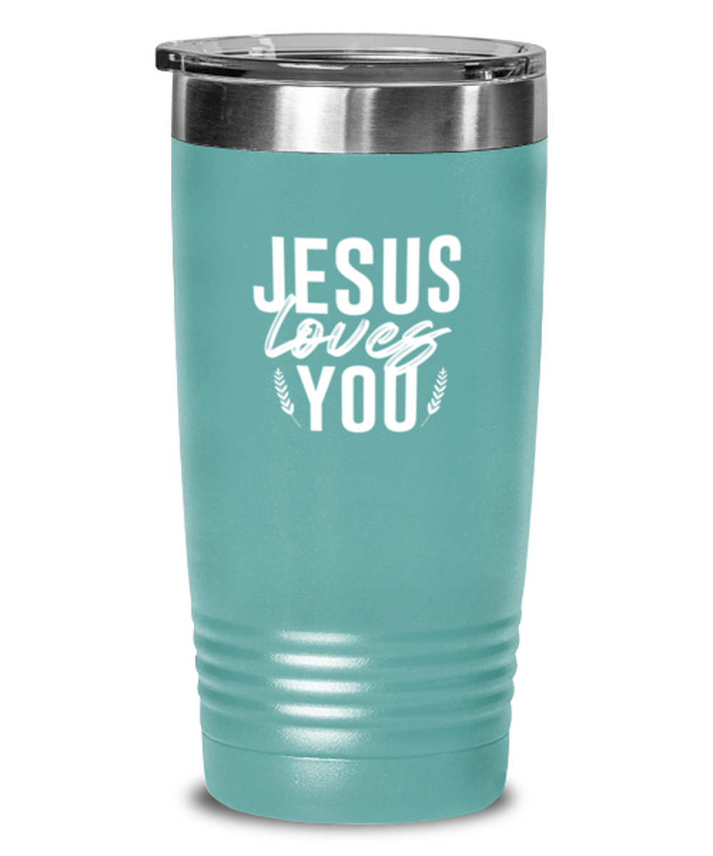 Jesus Loves You, teal tumbler. Model 60064
