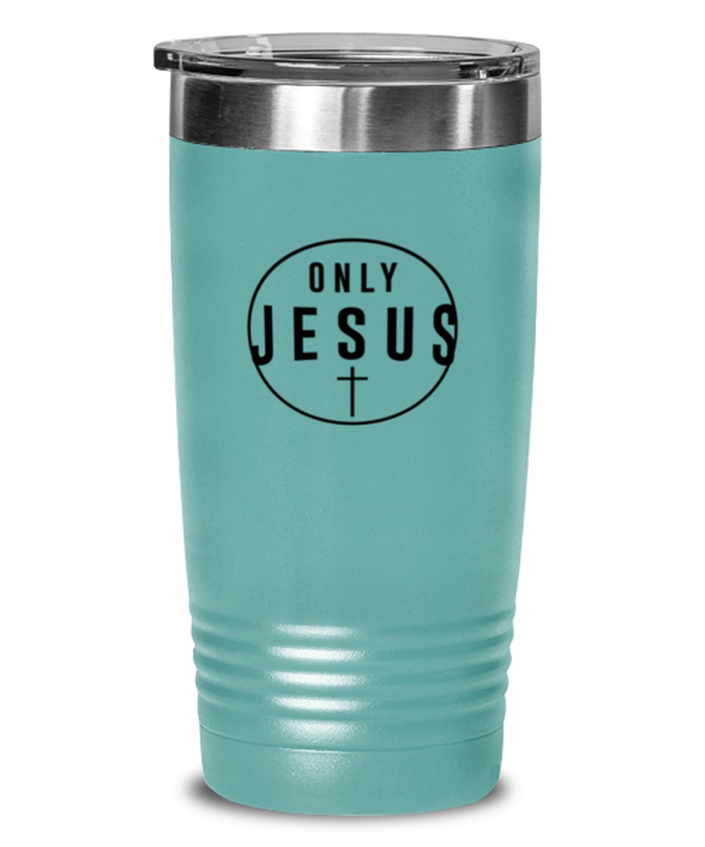 Only Jesus, teal tumbler. Model 60064