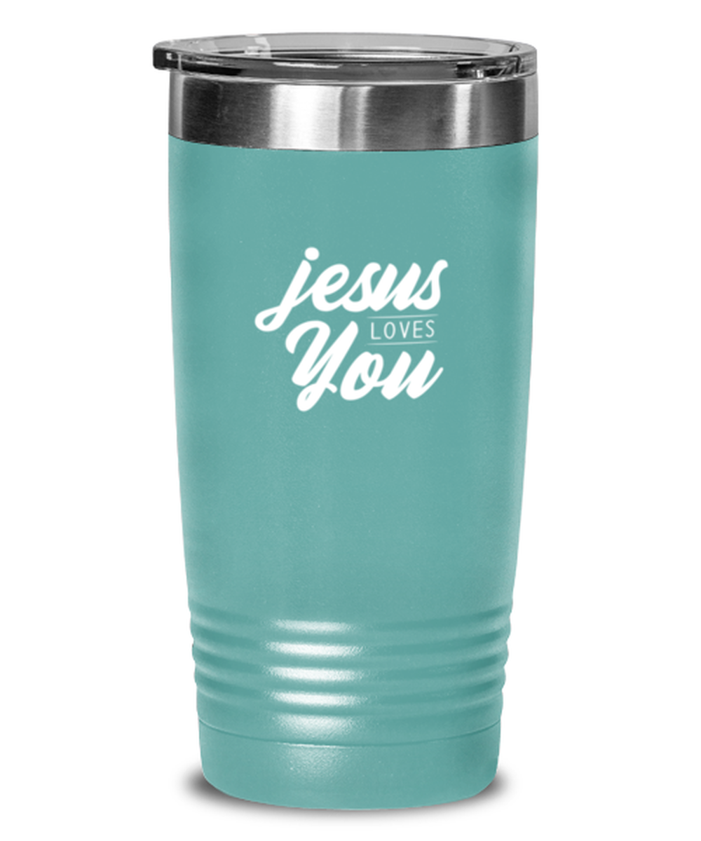 Jesus Loves You 3, teal tumbler. Model 60064
