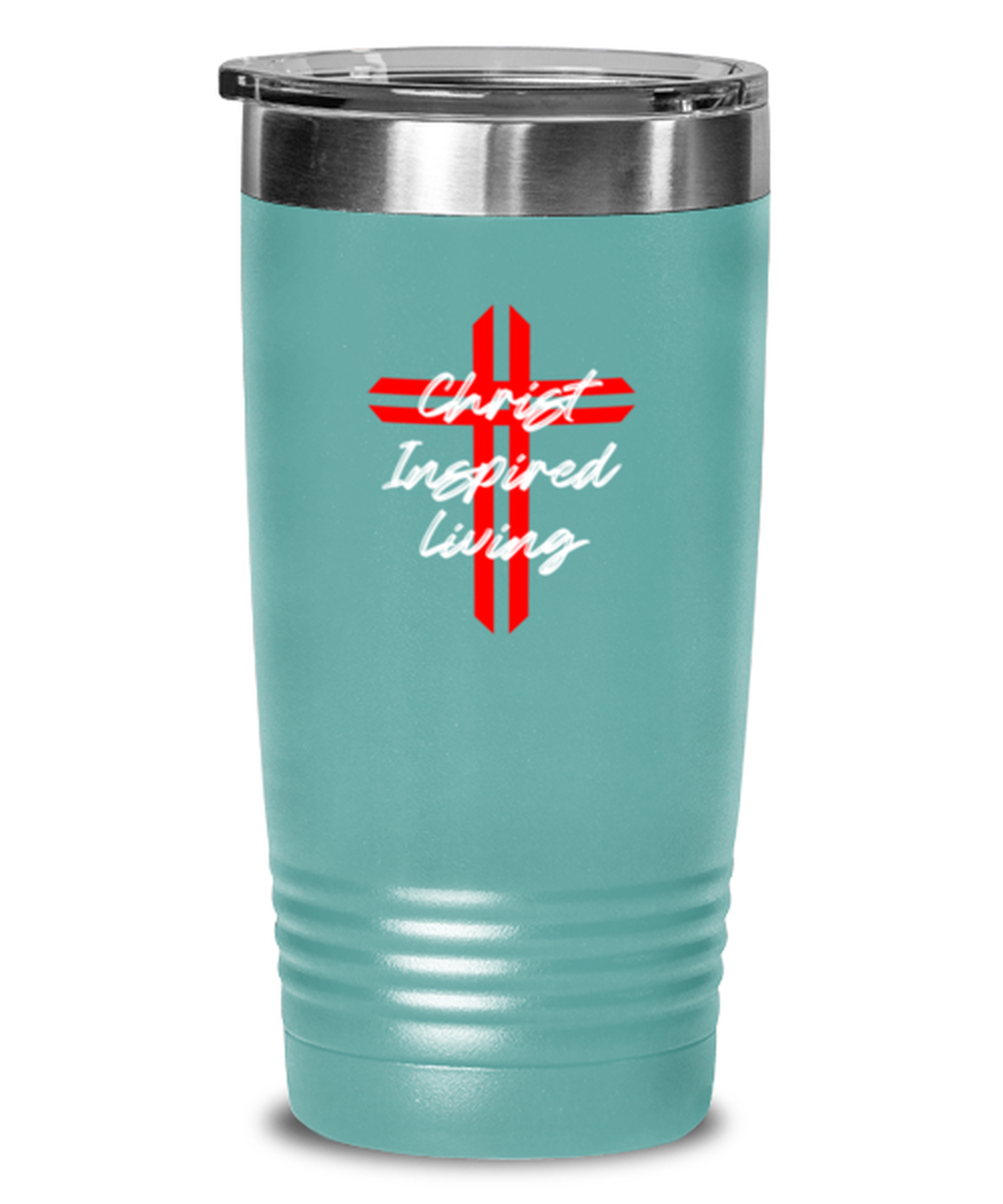 Christ Inspired Living, teal tumbler. Model 60064